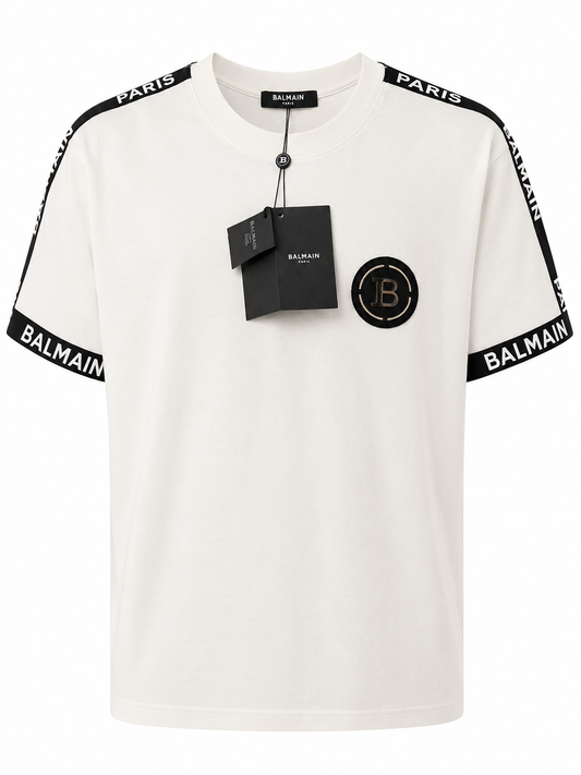 BALMAIN PARIS White Metal logo t-shirt