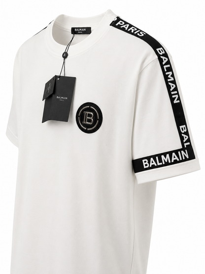 BALMAIN PARIS White Metal logo t-shirt