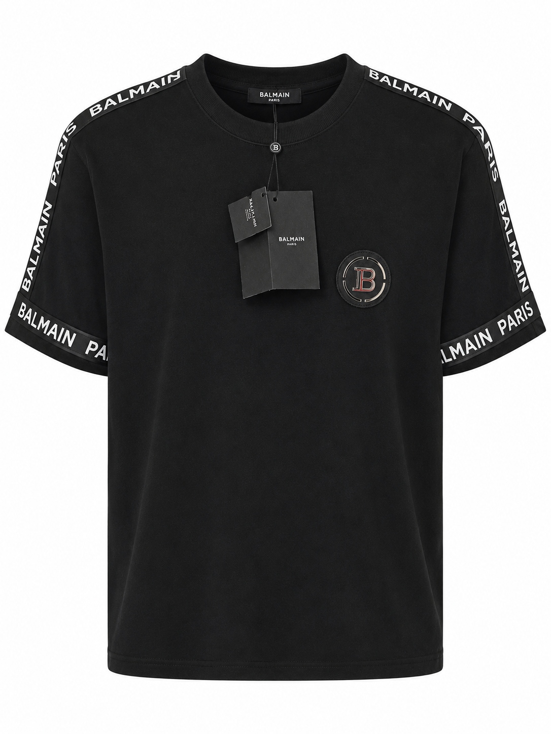 BALMAIN PARIS Black Metal logo t-shirt