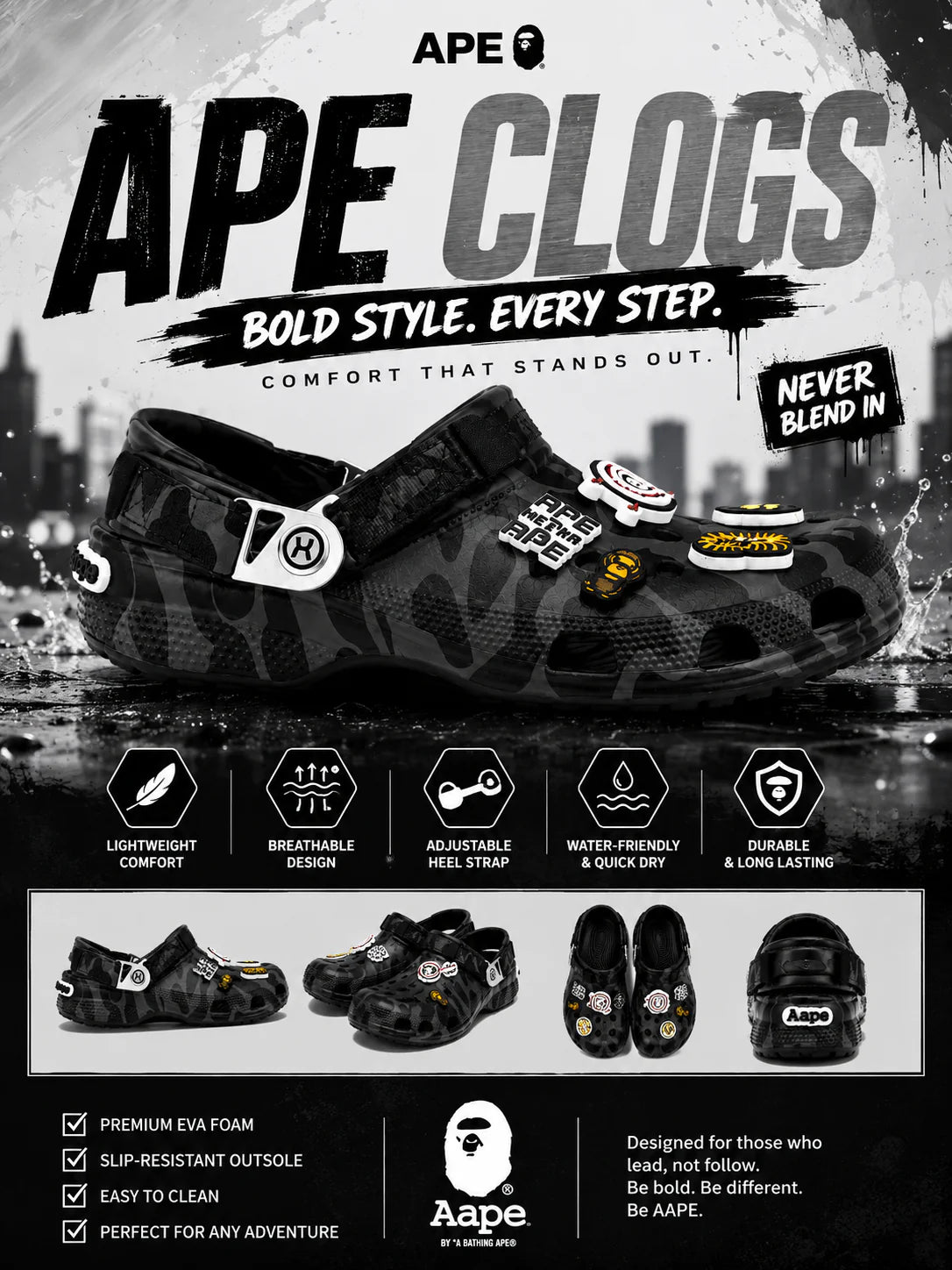 BAPE (Bathing Ape) x CROCS - Black Camo