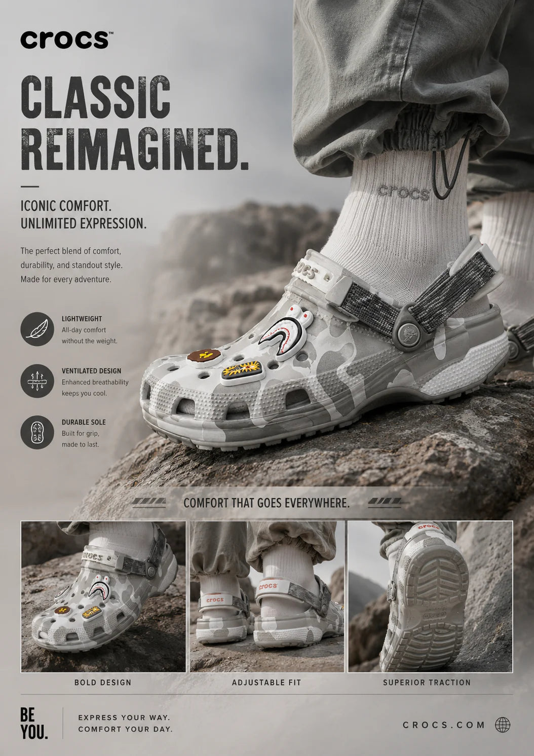 BAPE (Bathing Ape) x CROCS -grey Camo