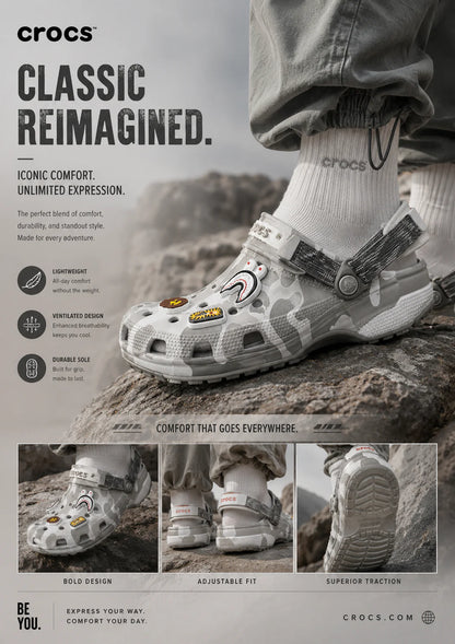 BAPE (Bathing Ape) x CROCS -grey Camo